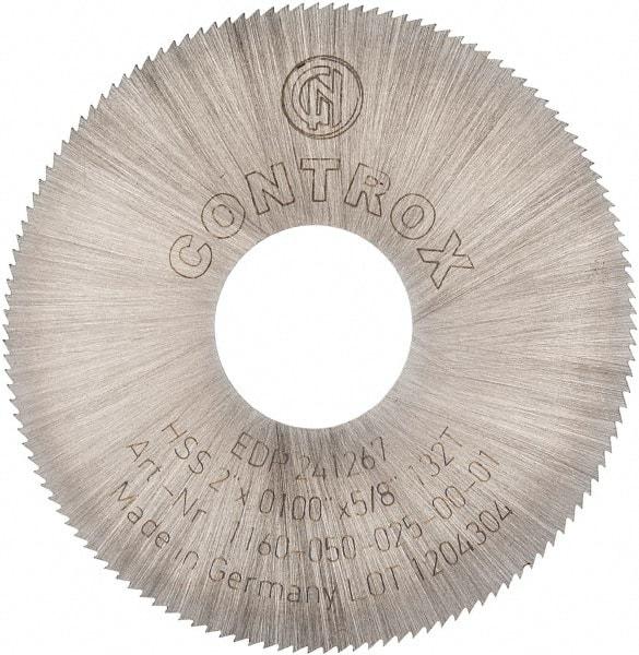 Controx - 2" Diam x 0.01" Blade Thickness x 5/8" Arbor Hole Diam, 132 Tooth Slitting and Slotting Saw - Arbor Connection, Right Hand, Uncoated, High Speed Steel, Concave Ground - Apex Tool & Supply