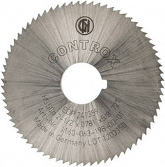 Controx - 2-1/2" Diam x 0.0781" Blade Thickness x 5/8" Arbor Hole Diam, 72 Tooth Slitting and Slotting Saw - Arbor Connection, Right Hand, Uncoated, Cobalt, Concave Ground, Contains Keyway - Apex Tool & Supply