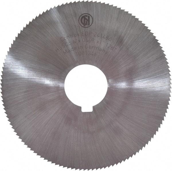 Controx - 4" Diam x 0.0469" Blade Thickness x 1" Arbor Hole Diam, 128 Tooth Slitting and Slotting Saw - Arbor Connection, Right Hand, Uncoated, Cobalt, Concave Ground, Contains Keyway - Apex Tool & Supply