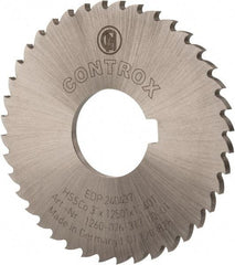 Controx - 3" Diam x 1/8" Blade Thickness x 1" Arbor Hole Diam, 40 Tooth Slitting and Slotting Saw - Arbor Connection, Right Hand, Uncoated, Cobalt, 15° Rake, Concave Ground, Contains Keyway - Apex Tool & Supply