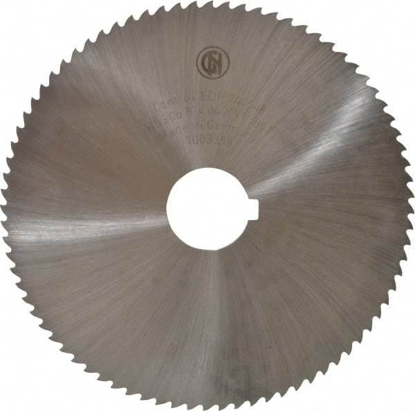 Controx - 5" Diam x 0.04" Blade Thickness x 1" Arbor Hole Diam, 80 Tooth Slitting and Slotting Saw - Arbor Connection, Right Hand, Uncoated, Cobalt, 15° Rake, Concave Ground, Contains Keyway - Apex Tool & Supply