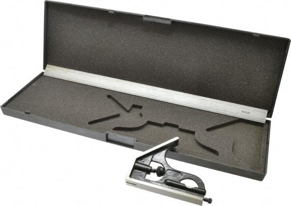 SPI - 2 Piece, 18" Combination Square Set - 1/100, 1/32, 1/50 & 1/64" (16R) Graduation, Hardened Steel Blade, Hardened Steel Square Head - Apex Tool & Supply