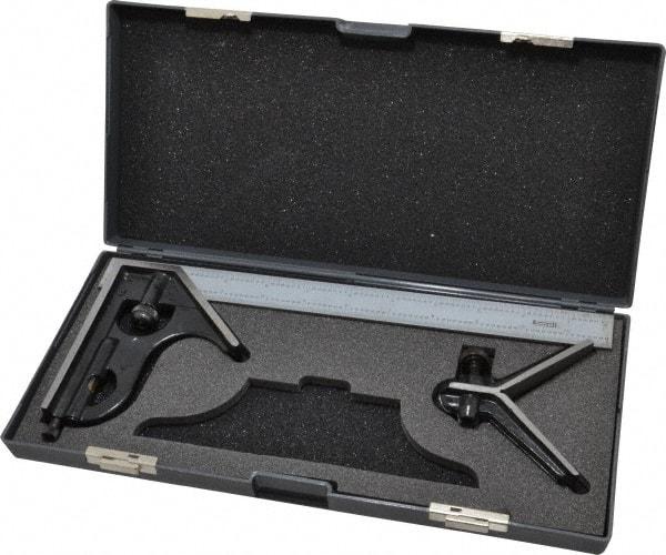 SPI - 3 Piece, 12" Combination Square Set - 1/16, 1/32, 1/64 & 1/8" (4R) Graduation, Hardened Steel Blade, Hardened Steel Center & Square Head - Apex Tool & Supply