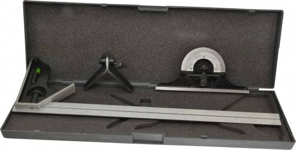SPI - 4 Piece, 18" Combination Square Set - 1/16, 1/32, 1/64 & 1/8" (4R) Graduation, Hardened Steel Blade, Hardened Steel Center, Protractor & Square Head - Apex Tool & Supply