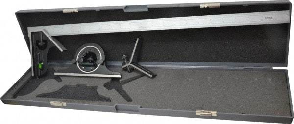 SPI - 4 Piece, 24" Combination Square Set - 1/100, 1/32, 1/50 & 1/64" (16R) Graduation, Hardened Steel Blade, Hardened Steel Center, Protractor & Square Head - Apex Tool & Supply