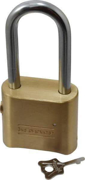 Master Lock - 2" Body Width, 2-1/8" Shackle Clearance, Solid Brass Combination Lock - 5/16" Shackle Diam, 1" Shackle Width, Control Key is Sold Separately - Apex Tool & Supply