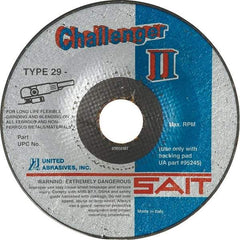 Sait - 36 Grit, 5" Wheel Diam, 1/8" Wheel Thickness, 7/8" Arbor Hole, Type 29 Depressed Center Wheel - Aluminum Oxide, Resinoid Bond, 12,200 Max RPM, Compatible with Angle Grinder - Apex Tool & Supply