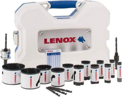 Lenox - 17 Piece, 5/8" to 3" Saw Diam, Contractor's Hole Saw Kit - Bi-Metal, Varied Toothing, Pilot Drill Model No. 4321, Includes 12 Hole Saws - Apex Tool & Supply