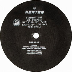 Norton - 24" Aluminum Oxide Cutoff Wheel - 7/32" Thick, 1-3/4" Arbor, 2,260 Max RPM, Use with Stationary Grinders - Apex Tool & Supply