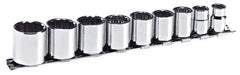 Blackhawk by Proto - 9 Piece 3/8" Drive Socket Set - 12 Points, 3/8" to 7/8" Range, Inch Measurement Standard - Apex Tool & Supply