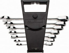 Blackhawk by Proto - 7 Piece, 3/8" to 3/4", Nonreversible Ratcheting Combination Wrench Set - Inch Measurement Standard, Full Polish Finish, Comes in Canvas Roll - Apex Tool & Supply