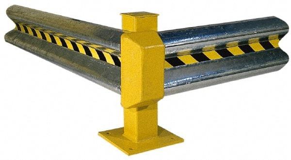 Vestil - 8' Long x 12" High, Gray with Black & Yellow Caution Tape Steel Straight Standard Guard Rail - 2 Rails Accommodated, 3-1/4" Deep, 56 Lb - Apex Tool & Supply