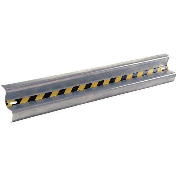 Vestil - 6' Long x 12" High, Gray with Black & Yellow Caution Tape Steel Straight Standard Guard Rail - 2 Rails Accommodated, 3-1/4" Deep, 47 Lb - Apex Tool & Supply