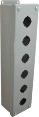 Cooper B-Line - 6 Hole, 1.203 Inch Hole Diameter, Steel Pushbutton Switch Enclosure - 14-3/4 Inch High x 3-1/4 Inch Wide x 2-3/4 Inch Deep, 12, 13 NEMA Rated - Apex Tool & Supply