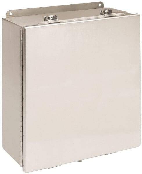 Cooper B-Line - Stainless Steel Standard Enclosure Hinge Flat Cover - NEMA 4, 12, 13, 3RX, 4X, 8" Wide x 10" High x 4" Deep, Corrosion Resistant, Dust-tight, Rainproof & Watertight - Apex Tool & Supply
