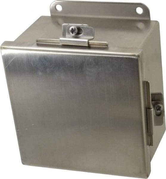 Cooper B-Line - Stainless Steel Standard Enclosure Hinge Flat Cover - NEMA 4, 12, 13, 3RX, 4X, 6" Wide x 6" High x 4" Deep, Corrosion Resistant, Dust-tight, Rainproof & Watertight - Apex Tool & Supply