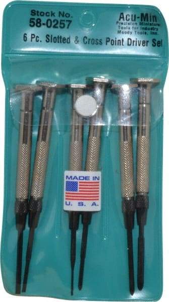 Moody Tools - 6 Piece JIS, Phillips & Slotted Screwdriver Set - Bit Sizes: Philips JIS: #00, Phillips: #0, #1, Slotted - Apex Tool & Supply
