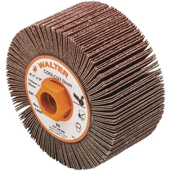 WALTER Surface Technologies - 4-1/4" Diam 80 Grit Aluminum Oxide Unmounted Flap Wheel - 5/8-11 Threaded Hole, 2" Wide, Coated, Grade Medium, 3,800 Max RPM - Apex Tool & Supply