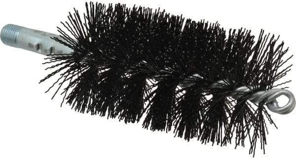 Schaefer Brush - 5" Brush Length, 2-1/2" Diam, Nylon Single Stem, Single Spiral Tube Brush - 7-1/4" Long, Nylon, 1/4" NPSM Male Connection - Apex Tool & Supply