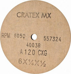Cratex - 6" Diam x 1/2" Hole x 1/4" Thick, 120 Grit Surface Grinding Wheel - Aluminum Oxide, Type 1, Fine Grade, 6,050 Max RPM, No Recess - Apex Tool & Supply