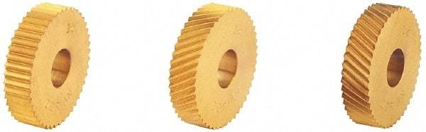 Dorian Tool - 3/4" Diam, 90° Tooth Angle, 40 TPI, Standard (Shape), Form Type High Speed Steel Right-Hand Diagonal Knurl Wheel - 3/8" Face Width, 1/4" Hole, Circular Pitch, 30° Helix, Bright Finish, Series A - Exact Industrial Supply