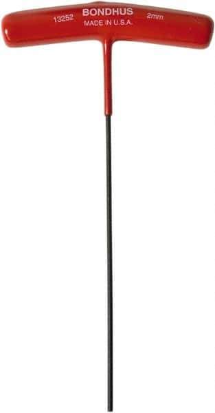 Bondhus - 2mm Hex, T-Handle Cushion Grip, Ball End Hex Key - 150mm OAL, Protanium High Torque Steel, Metric System of Measurement - Apex Tool & Supply