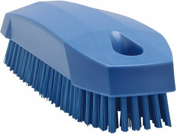Vikan - 0.7" Bristle Length, Polyester Scrub Brush - 1-1/2" Wide Head, 4-1/2" OAL, Blue, Polypropylene Block - Apex Tool & Supply