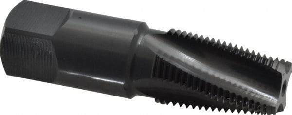 OSG - 3/8-18 NPTF, 15° Helix, 4 Flutes, Modified Bottoming Chamfer, Oxide Finish, Vanadium High Speed Steel, Spiral Flute Pipe Tap - Right Hand Flute, 0.7" Shank Diam, 1-1/16" Thread Length, 0.4540" Projection, 17/32" Square Size, Series 318 - Apex Tool & Supply