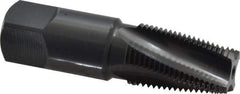 OSG - 3/8-18 NPTF, 15° Helix, 4 Flutes, Modified Bottoming Chamfer, Oxide Finish, Vanadium High Speed Steel, Spiral Flute Pipe Tap - Right Hand Flute, 0.7" Shank Diam, 1-1/16" Thread Length, 0.4540" Projection, 17/32" Square Size, Series 318 - Apex Tool & Supply