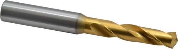 OSG - 25/64" 130° Spiral Flute Cobalt Screw Machine Drill Bit - TiN Finish, Right Hand Cut, 1-7/8" Flute Length, 3-31/32" OAL, Standard Point, Straight Shank - Apex Tool & Supply