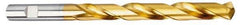 OSG - 23/32" 130° Cobalt Jobber Drill - TiN Finish, Right Hand Cut, Spiral Flute, Straight Shank, 9-9/32" OAL, Standard Point - Apex Tool & Supply