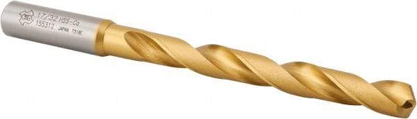 OSG - 17/32" 130° Cobalt Jobber Drill - TiN Finish, Right Hand Cut, Spiral Flute, Straight Shank, 7-3/16" OAL, Standard Point - Apex Tool & Supply