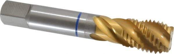Guhring - 7/8-9 UNC 4 Flute 2B Modified Bottoming Spiral Flute Tap - Powdered Metal, TiN Finish, 4-11/16" OAL, Right Hand Flute, Right Hand Thread, Series 3910 - Apex Tool & Supply