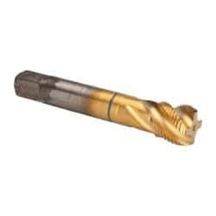 Guhring - 7/8-14 UNF 4 Flute 2B Modified Bottoming Spiral Flute Tap - Powdered Metal, TiN Finish, 4-11/16" OAL, Right Hand Flute, Right Hand Thread, Series 3911 - Apex Tool & Supply