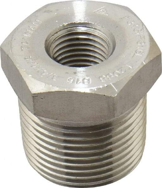 Merit Brass - 3/4 x 1/4" Grade 316/316L Stainless Steel Pipe Hex Bushing - MNPT x FNPT End Connections, 3,000 psi - Apex Tool & Supply