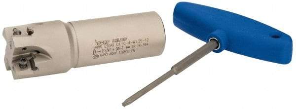 Iscar - 1-1/2" Cut Diam, 0.472" Max Depth of Cut, 1-1/4" Shank Diam, 4-1/4" OAL, Indexable Square Shoulder Helical End Mill - H490 AN.X 12 Inserts, Weldon Shank, 90° Lead Angle, Through Coolant, Series Helido - Apex Tool & Supply