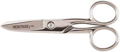 Heritage Cutlery - 1-7/8" LOC, 5-1/4" OAL Carbon Nickel Plated Standard Scissors/Shears - Right Hand, Steel Straight Handle, For Electrical - Apex Tool & Supply