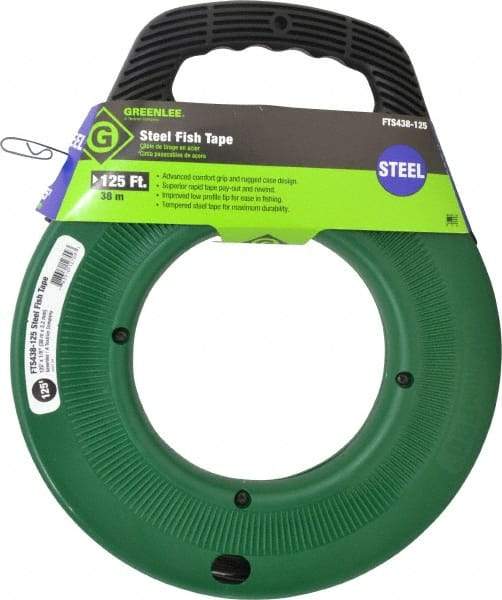 Greenlee - 125 Ft. Long x 1/8 Inch Wide, 0.045 Inch Thick, Steel Fish Tape - 400 Lb. Pulling Strength, Includes Case - Apex Tool & Supply