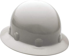 Fibre-Metal - ANSI Type I, Class E Rated, 8-Point, Ratchet Adjustment Hard Hat - One Size Fits Most, Gray, Full Brim - Apex Tool & Supply