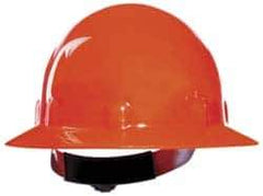 Fibre-Metal - ANSI Type I, Class E Rated, 8-Point, Ratchet Adjustment Hard Hat - One Size Fits Most, Hi-Viz Orange, Full Brim - Apex Tool & Supply
