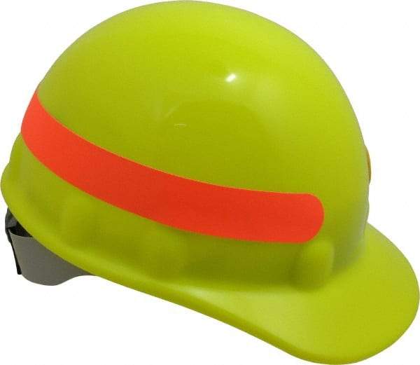 Fibre-Metal - ANSI Type I, Class E Rated, 8-Point, Ratchet Adjustment Hard Hat - Size 6-5/8 to 7-3/4, Hi-Viz Yellow, Standard Brim - Apex Tool & Supply