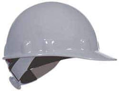 Fibre-Metal - ANSI Type I, Class E Rated, 8-Point, Ratchet Adjustment Hard Hat - One Size Fits Most, Gray, Standard Brim - Apex Tool & Supply