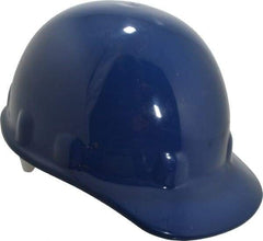 Fibre-Metal - ANSI Type I, Class E Rated, 8-Point, Ratchet Adjustment Hard Hat - One Size Fits Most, Dark Blue, Standard Brim - Apex Tool & Supply