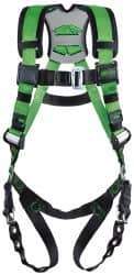 Miller - 400 Lb Capacity, Size Universal, Full Body Construction Safety Harness - Webbing, Mating Leg Strap, Mating Chest Strap, Black/Green - Apex Tool & Supply