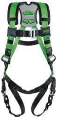 Miller - 400 Lb Capacity, Size Universal, Full Body Construction Safety Harness - Webbing, Mating Leg Strap, Mating Chest Strap, Black/Green - Apex Tool & Supply