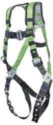 Miller - 400 Lb Capacity, Size Universal, Full Body Construction Safety Harness - Webbing, Tongue Leg Strap, Mating Chest Strap, Black/Green - Apex Tool & Supply