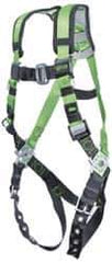 Miller - 400 Lb Capacity, Size Universal, Full Body Construction Safety Harness - Webbing, Tongue Leg Strap, Mating Chest Strap, Black/Green - Apex Tool & Supply