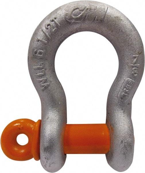 CM - 7/16" Nominal Chain Size, 1.5 Ton Carbon Steel Screw Anchor Shackle - 5/8" Diam, 1/2" Pin Diam, 23/32" Wide Inside Jaw, 1-1/32" Inside Width - Apex Tool & Supply