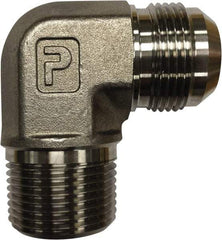 Parker - 1-1/4" Tube OD, 37° Steel Flared Tube Male Elbow - 1-1/4 NPTF, Flare x MNPTF Ends - Apex Tool & Supply