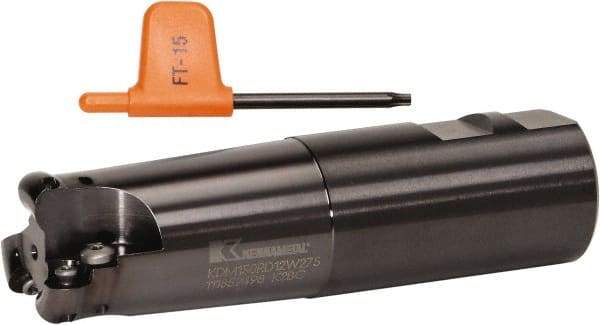 Kennametal - 1-1/2" Cutting Diam, 1-1/2" Shank Diam, 1-1/2" Max Depth of Cut, Straight Shank Indexable Copy End Mill - 3 Inserts, RD.X 12.. Insert, KDM Toolholder, Through Coolant - Apex Tool & Supply